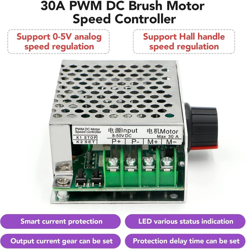 RioRand 8-50V DC Motor Speed Controller for Power Wheel PWM Switch 5A 20A 30A - Image 3